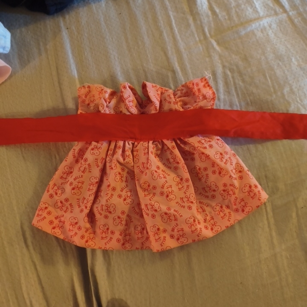 Vintage Snoopy Belle Doll Dress Pink Peanuts Outfit Red Sash Handmade Doll